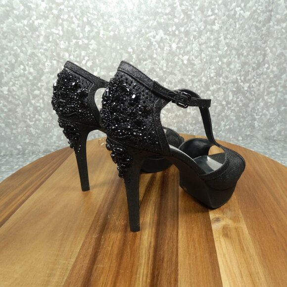 Gianni Bini Heels Black Sparkled Rhinestones Stiletto Peep Toe Shoe - Picture 3 of 12